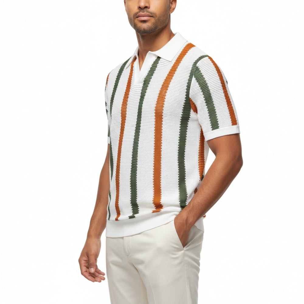 Blake | Breathable Striped Open Collar Polo