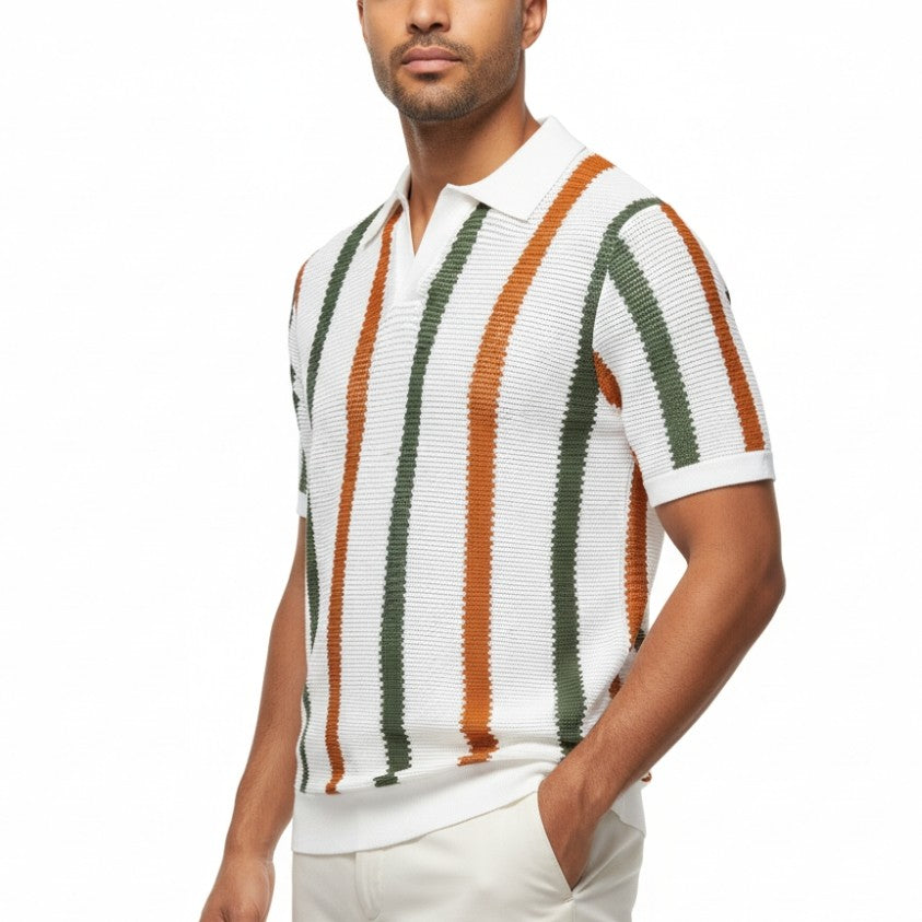 Blake | Breathable Striped Open Collar Polo