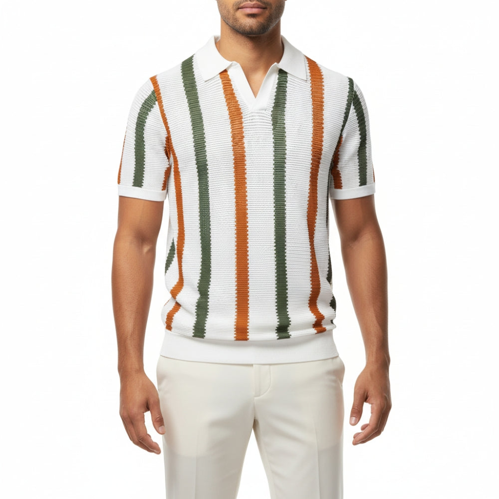 Blake | Breathable Striped Open Collar Polo