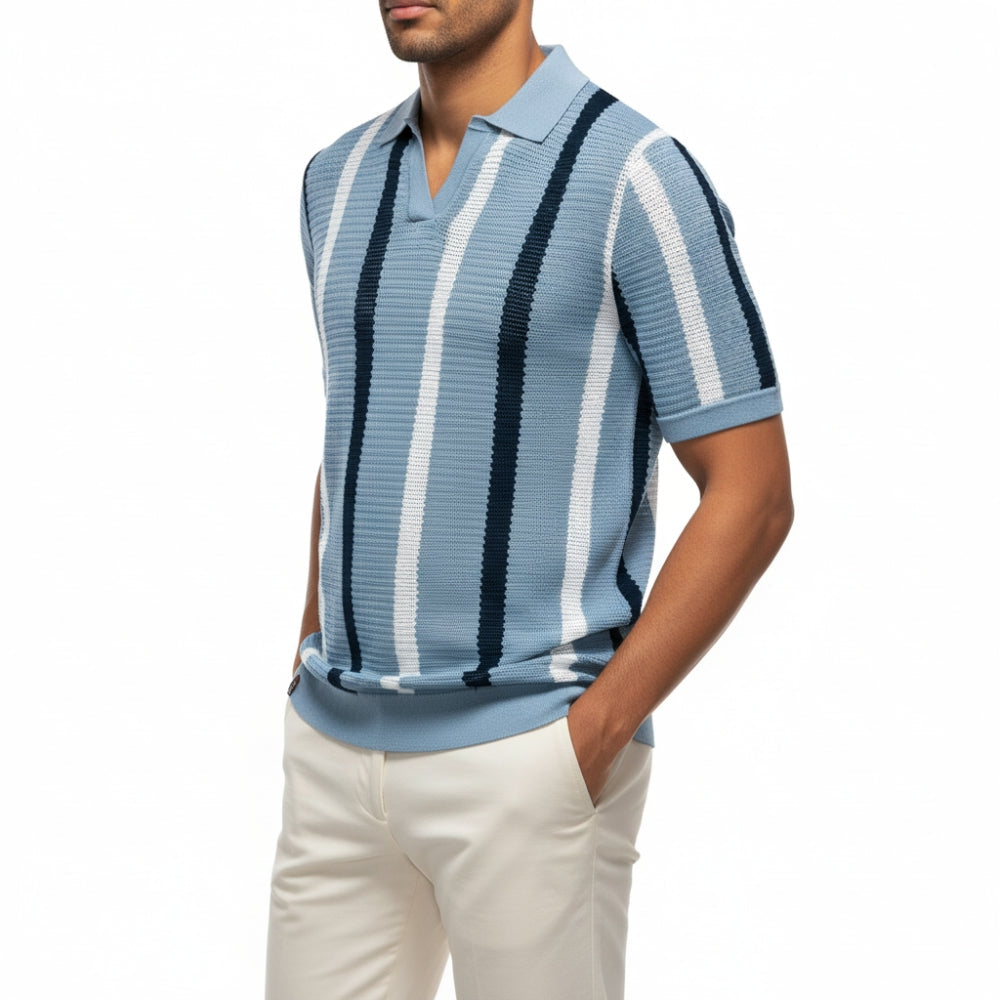 Blake | Breathable Striped Open Collar Polo