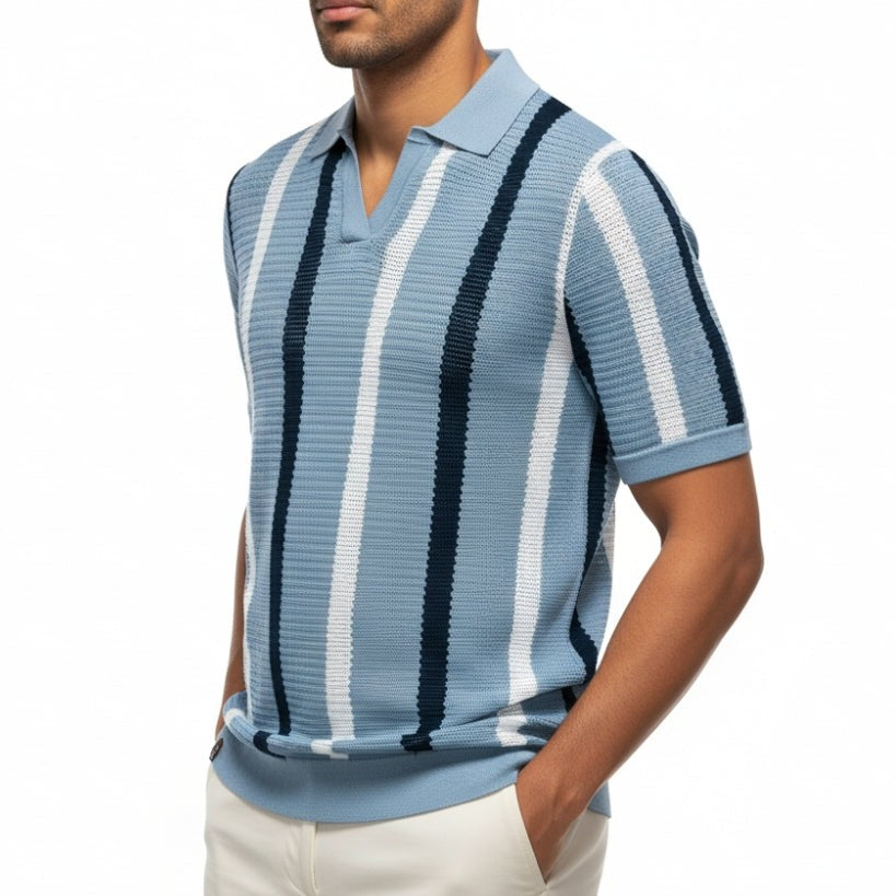 Blake | Breathable Striped Open Collar Polo