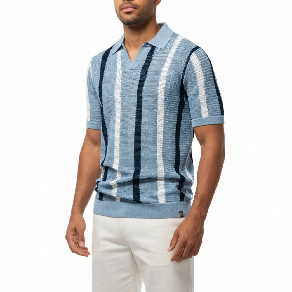 Blake | Breathable Striped Open Collar Polo