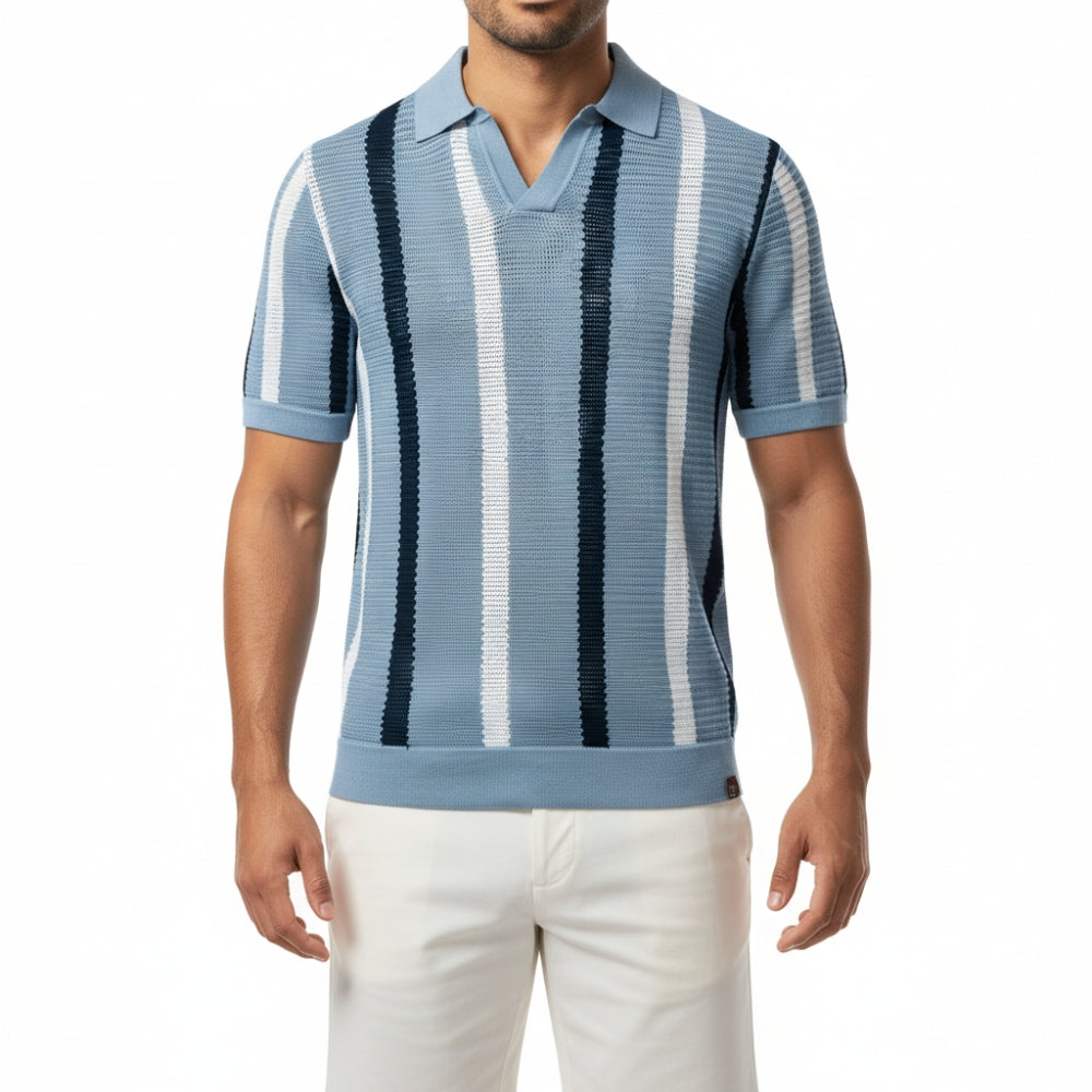 Blake | Breathable Striped Open Collar Polo