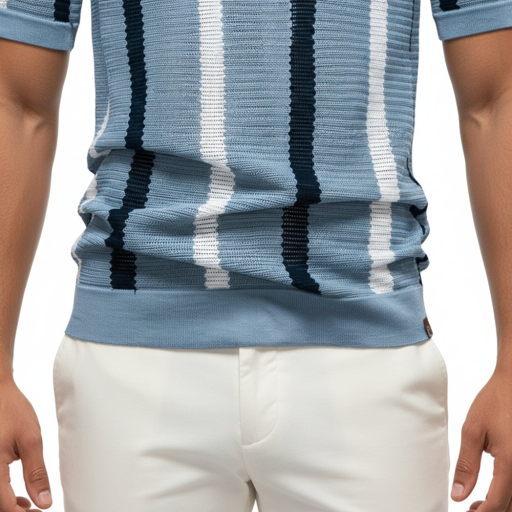 Blake | Breathable Striped Open Collar Polo