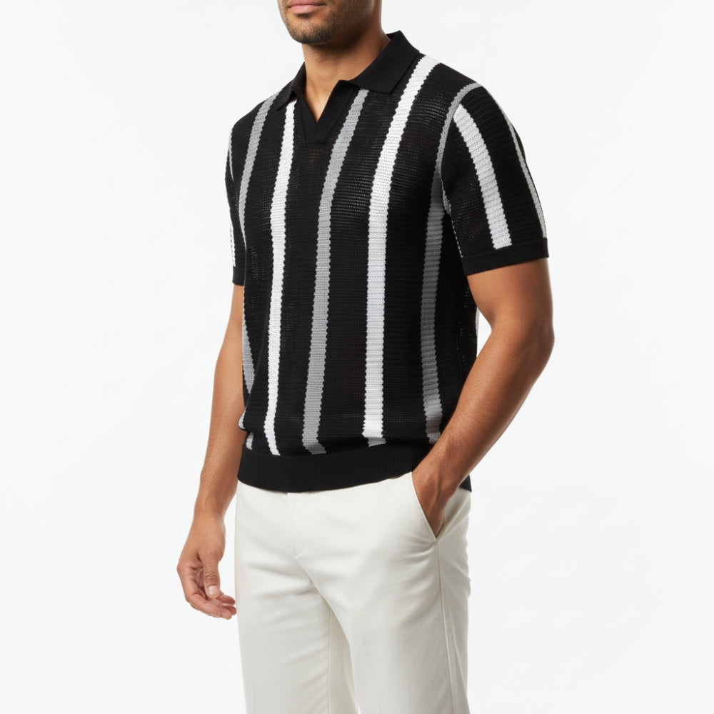 Blake | Breathable Striped Open Collar Polo