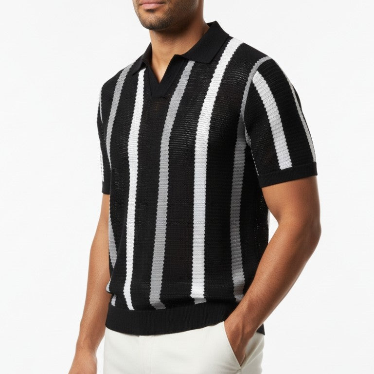 Blake | Breathable Striped Open Collar Polo