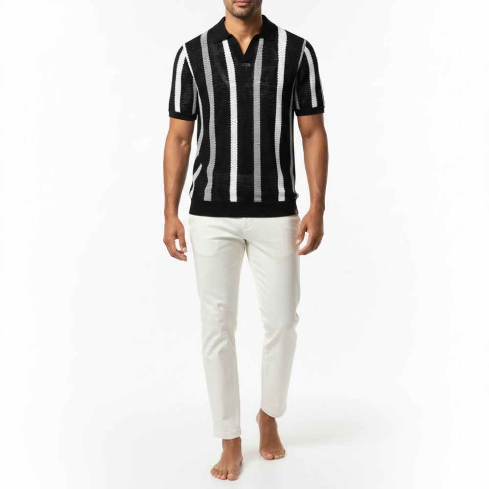 Blake | Breathable Striped Open Collar Polo