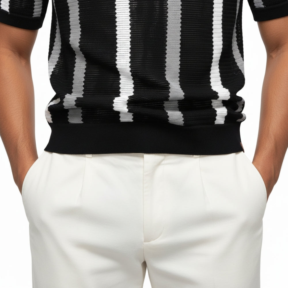 Blake | Breathable Striped Open Collar Polo