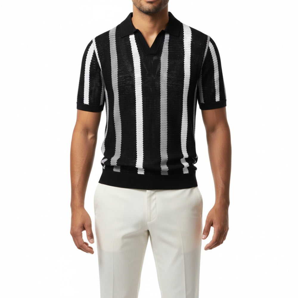 Blake | Breathable Striped Open Collar Polo