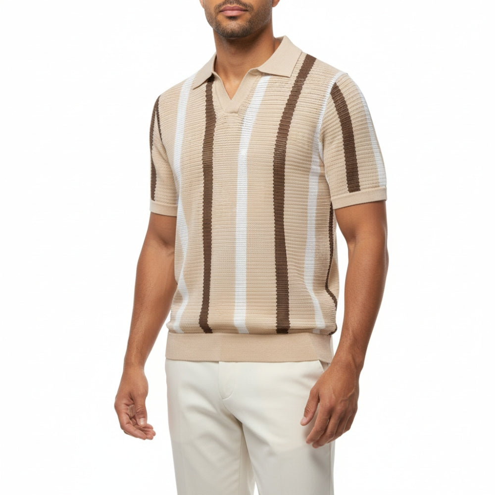 Blake | Breathable Striped Open Collar Polo