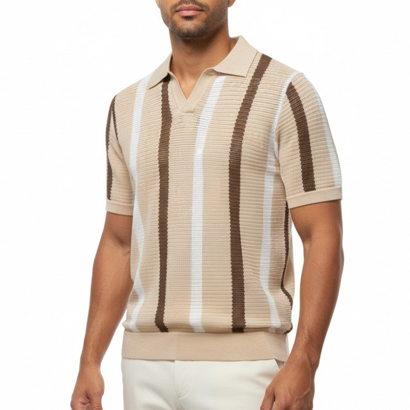 Blake | Breathable Striped Open Collar Polo