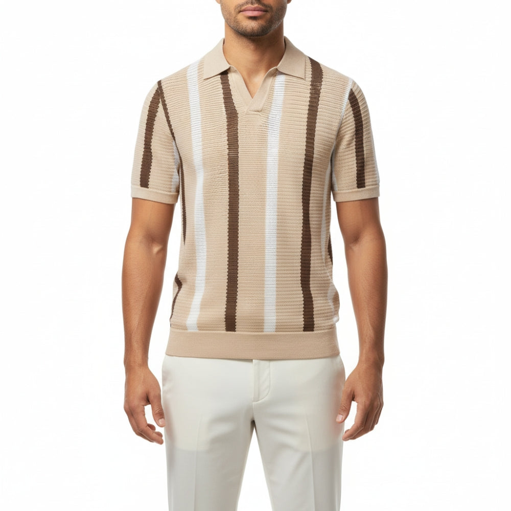 Blake | Breathable Striped Open Collar Polo