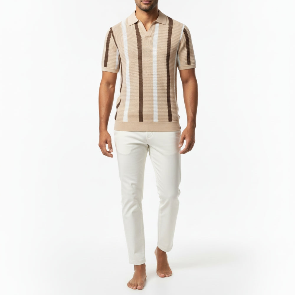Blake | Breathable Striped Open Collar Polo