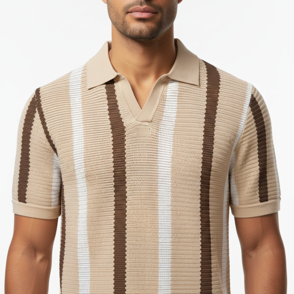 Blake | Breathable Striped Open Collar Polo