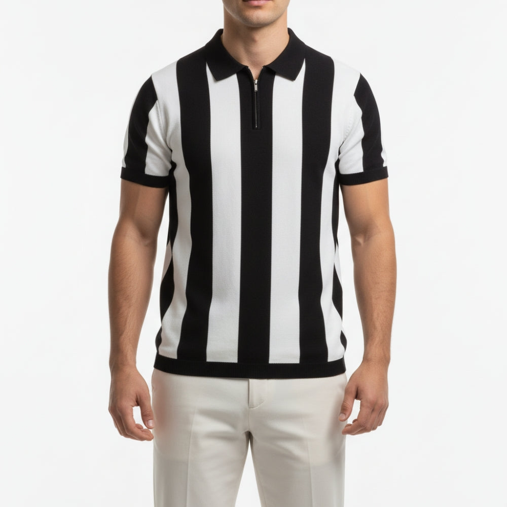 James | Zip Front Breathable Striped Polo