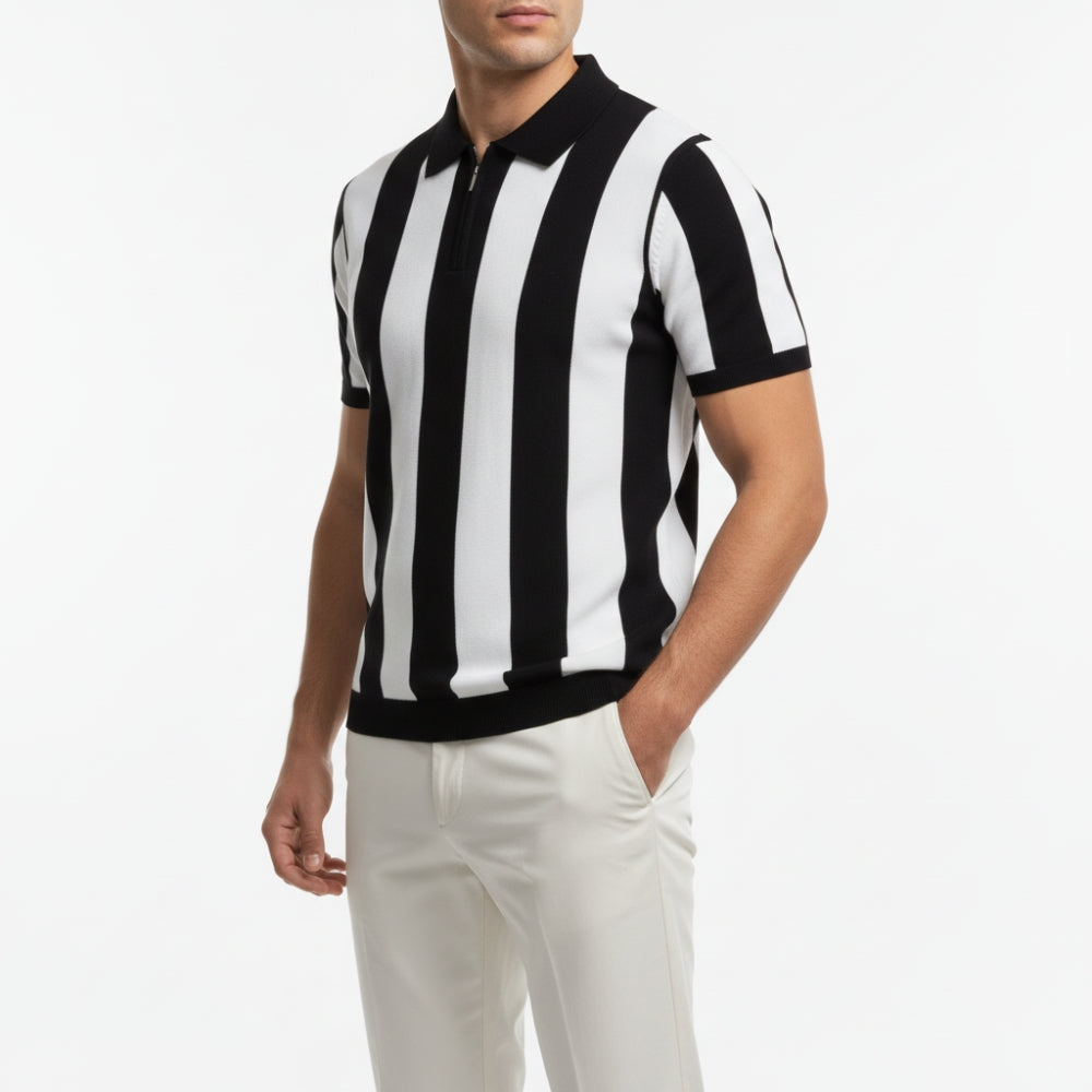 James | Zip Front Breathable Striped Polo