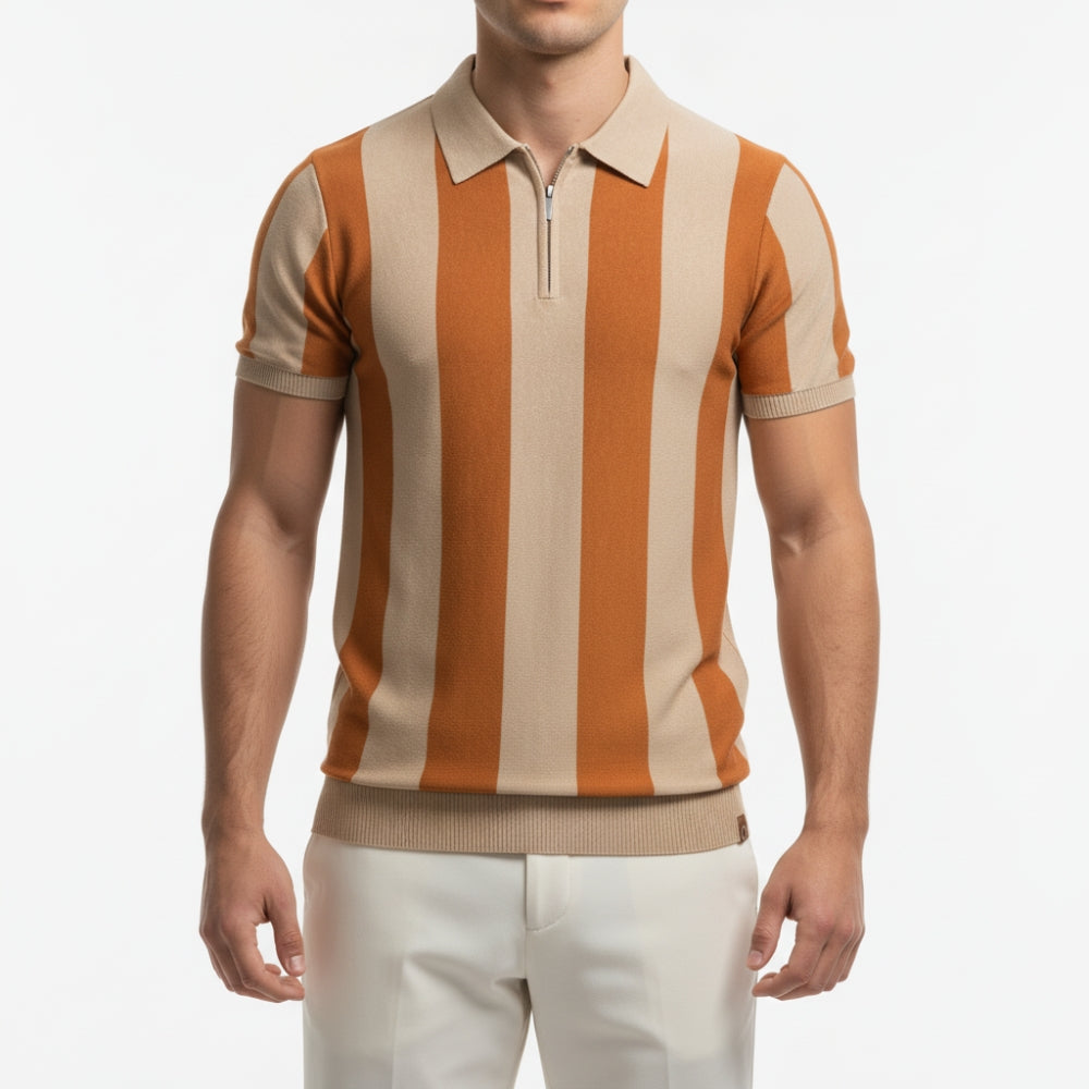 James | Zip Front Breathable Striped Polo