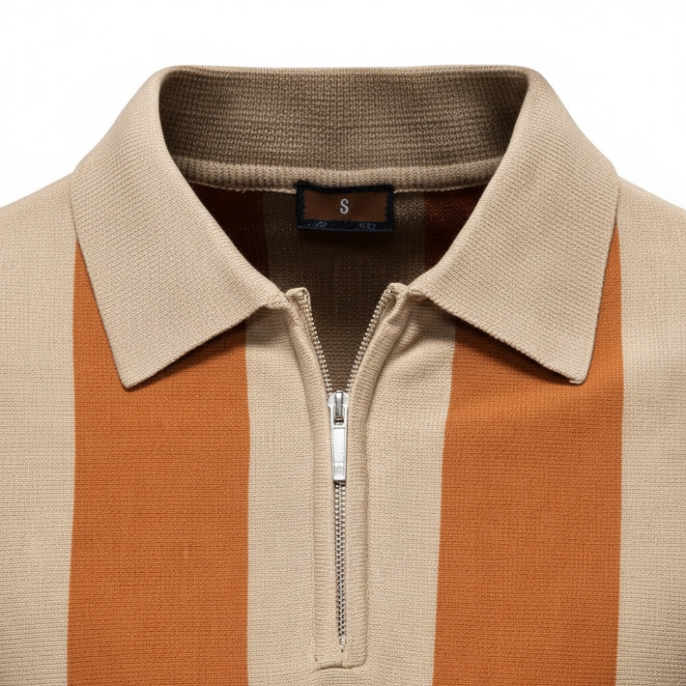 James | Zip Front Breathable Striped Polo