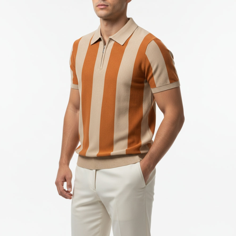 James | Zip Front Breathable Striped Polo