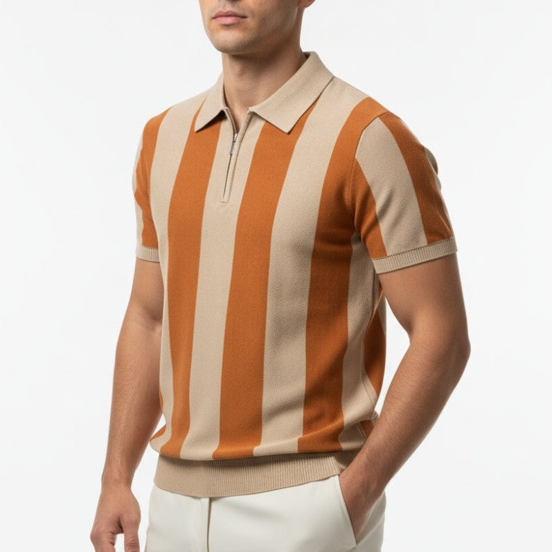 James | Zip Front Breathable Striped Polo