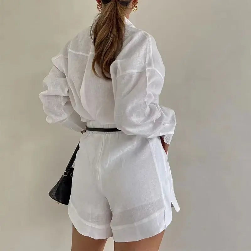 Amelia linen shorts set - fabric detail