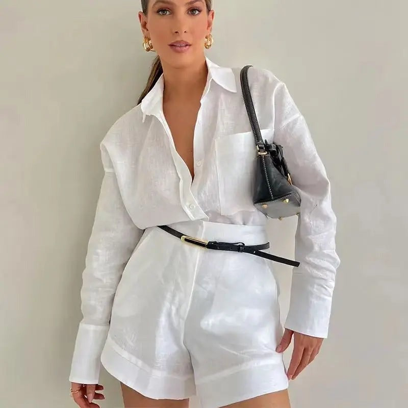 Amelia linen shorts set - White