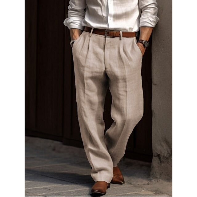 August wide leg pleated linen dress pants - Beige