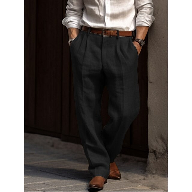 August wide leg pleated linen dress pants - Black