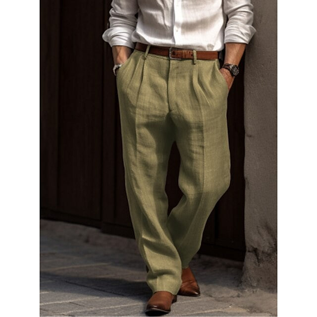 August wide leg pleated linen dress pants - Green