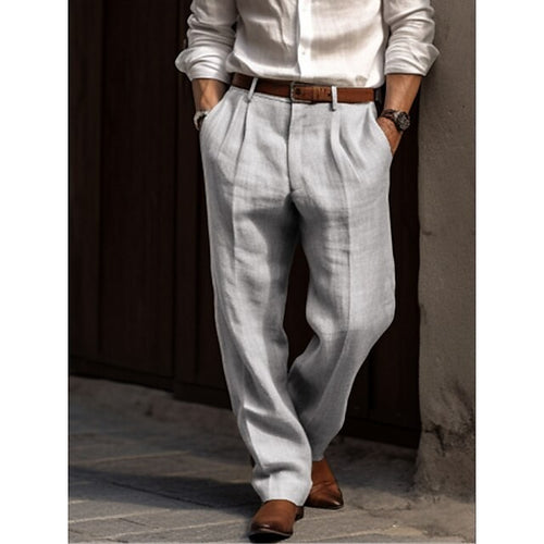 August wide leg pleated linen dress pants - Grey
