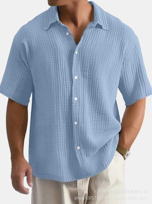 August short sleeve cotton shirt - Light Blue