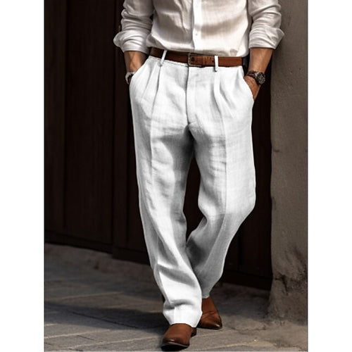 August wide leg pleated linen dress pants - White