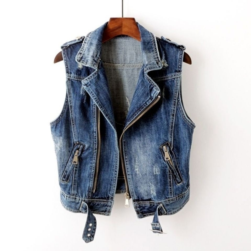 Jane | Women's Cropped Moto Denim Vest