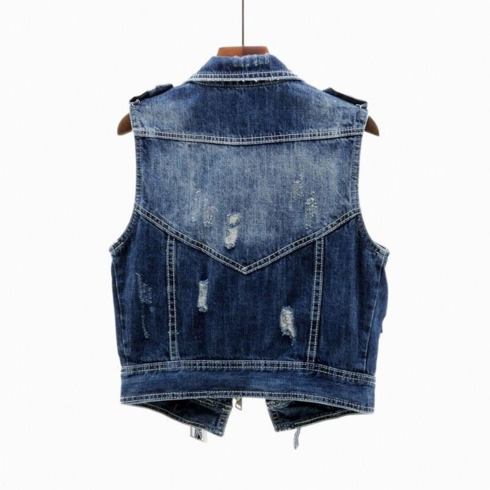 Jane | Women's Cropped Moto Denim Vest