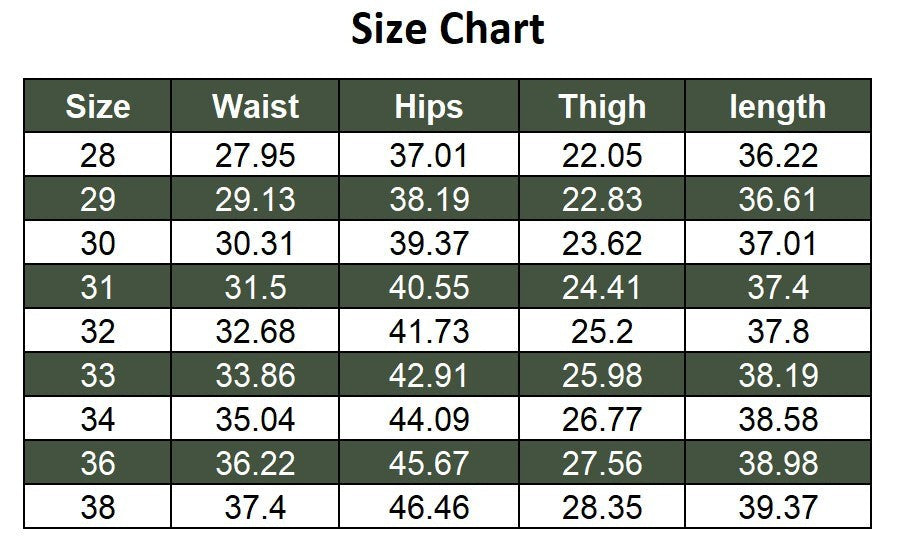 pants size chart