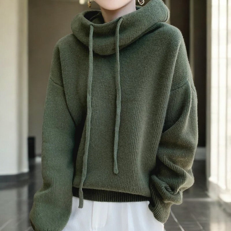 green-cowl neck sweater