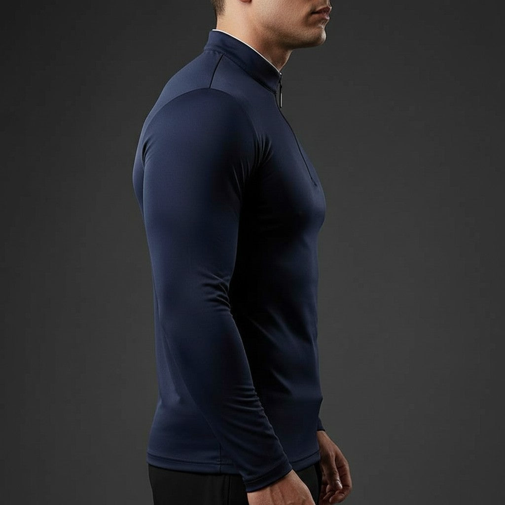 navy-quarter zip pullover
