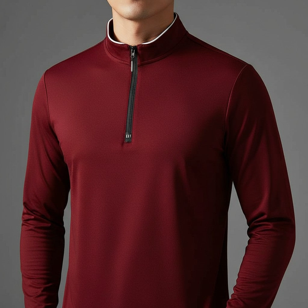 red-quarter zip pullover