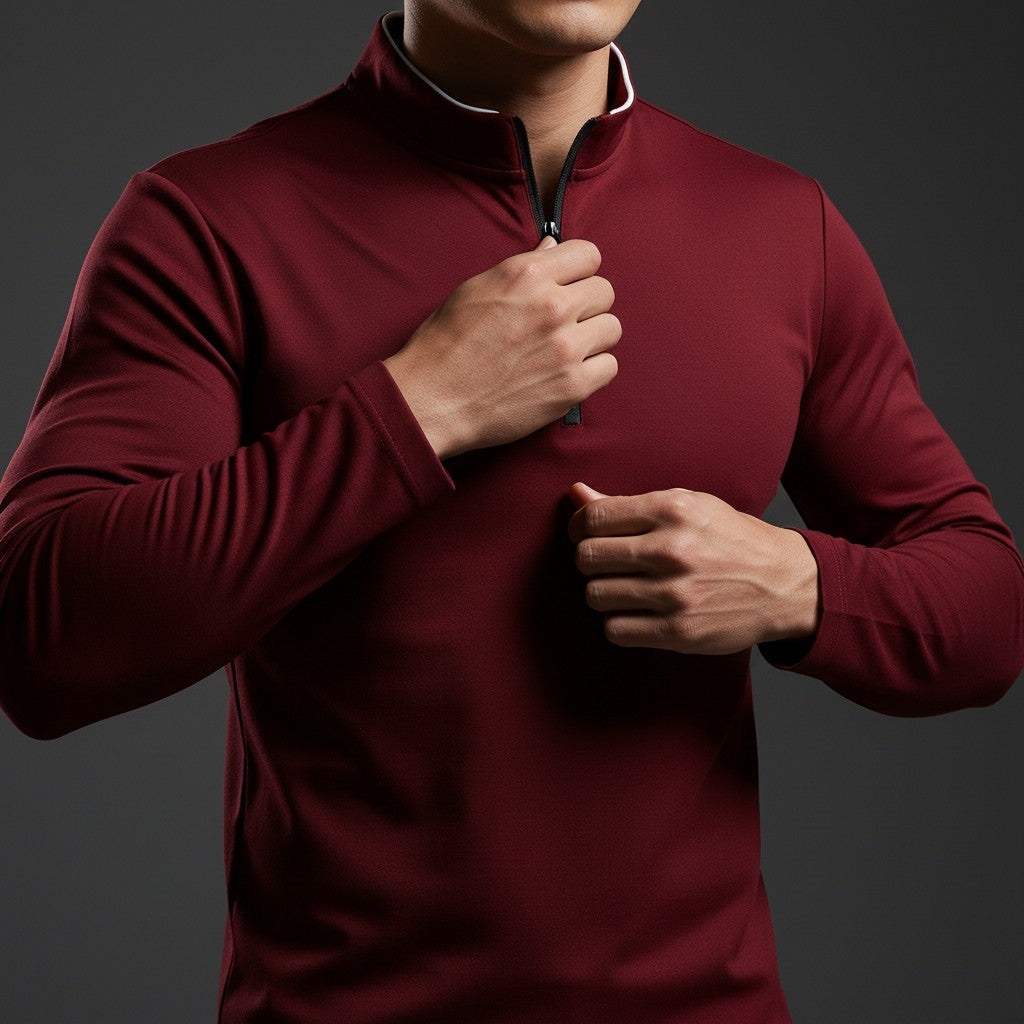 red-quarter zip pullover