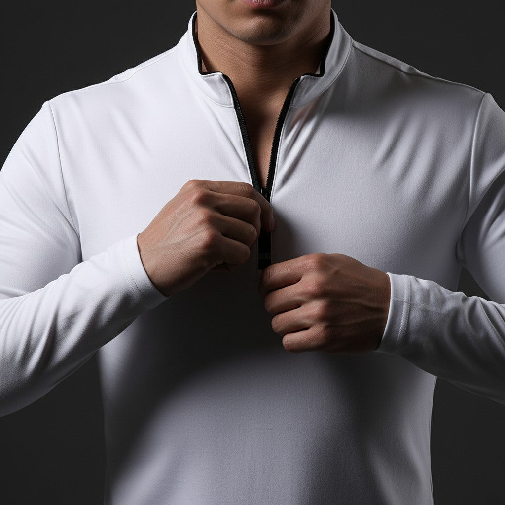 white-quarter zip pullover