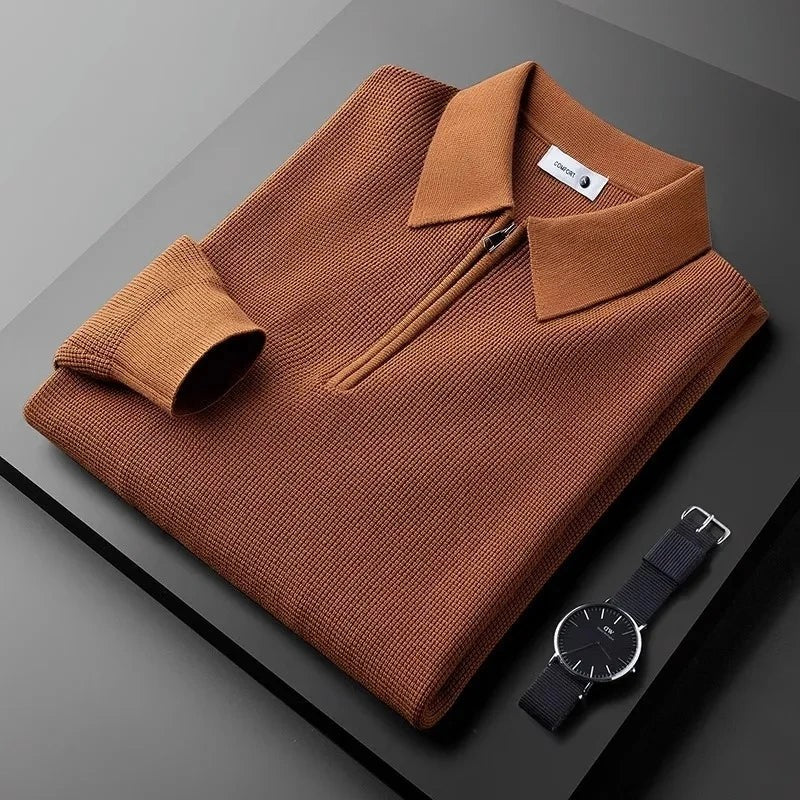 brown-knit shirt