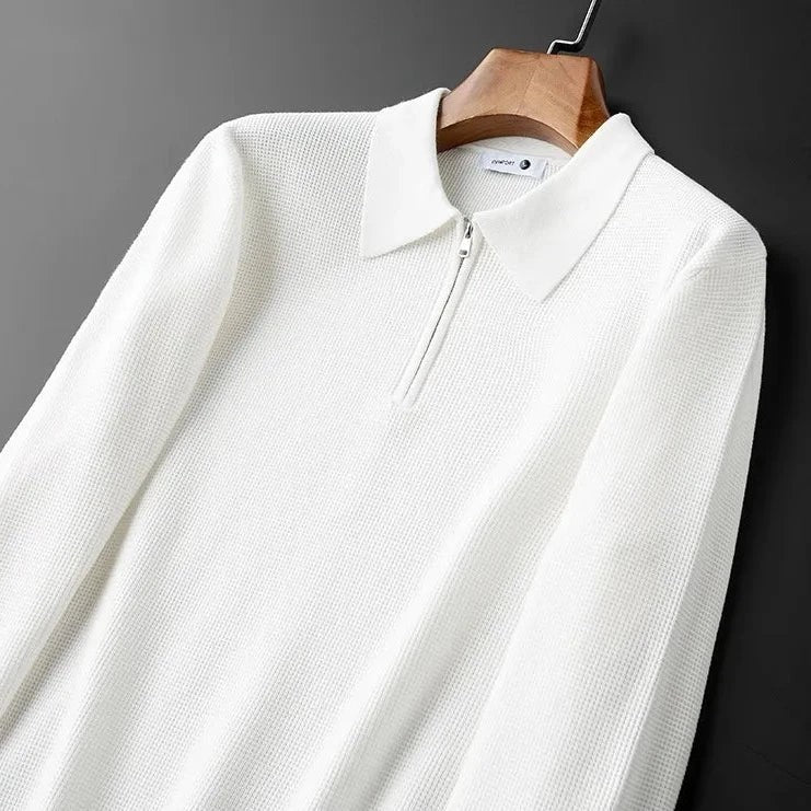 white-knit shirt