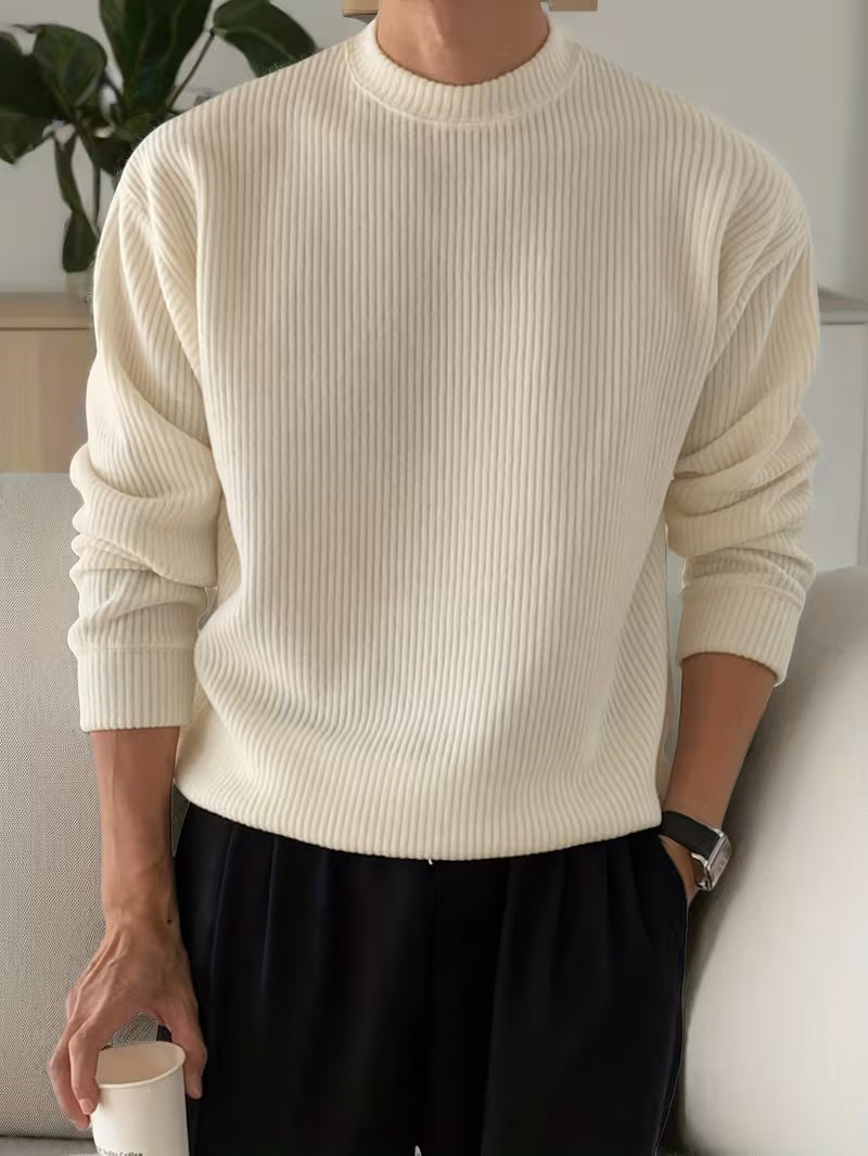 beige-knit shirt