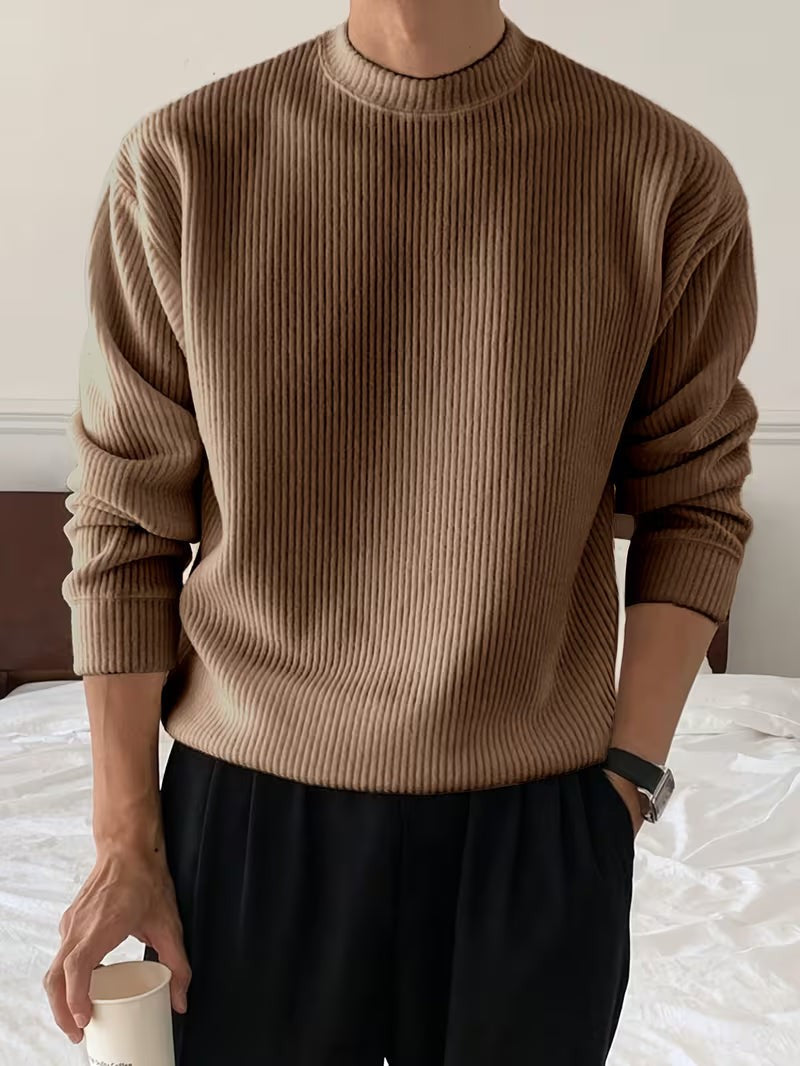 brown-knit shirt
