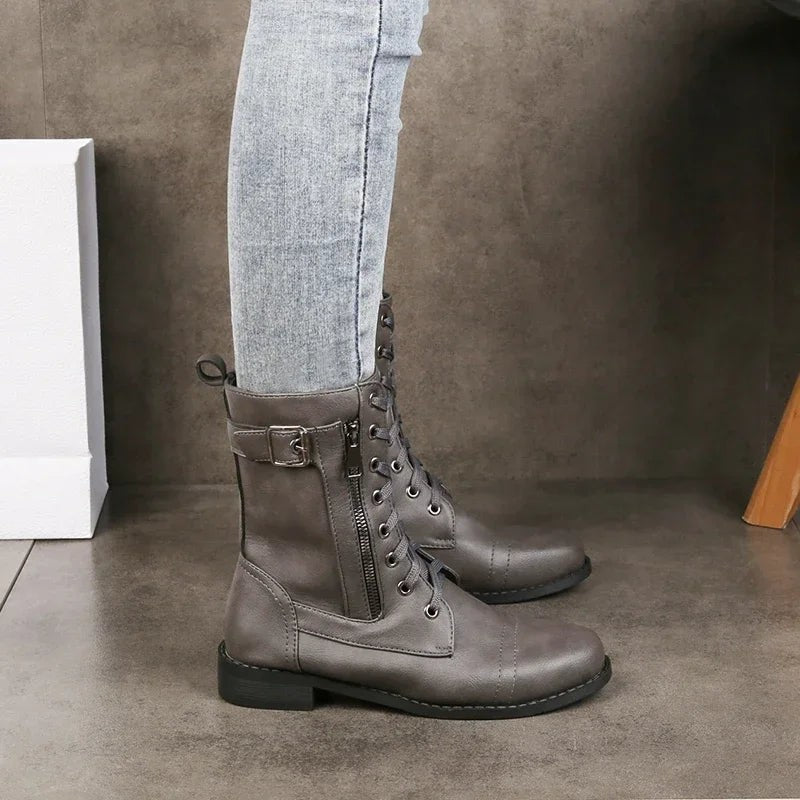 gray-combat boots