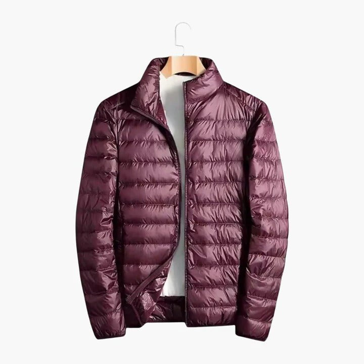burgundy-puffer jacket
