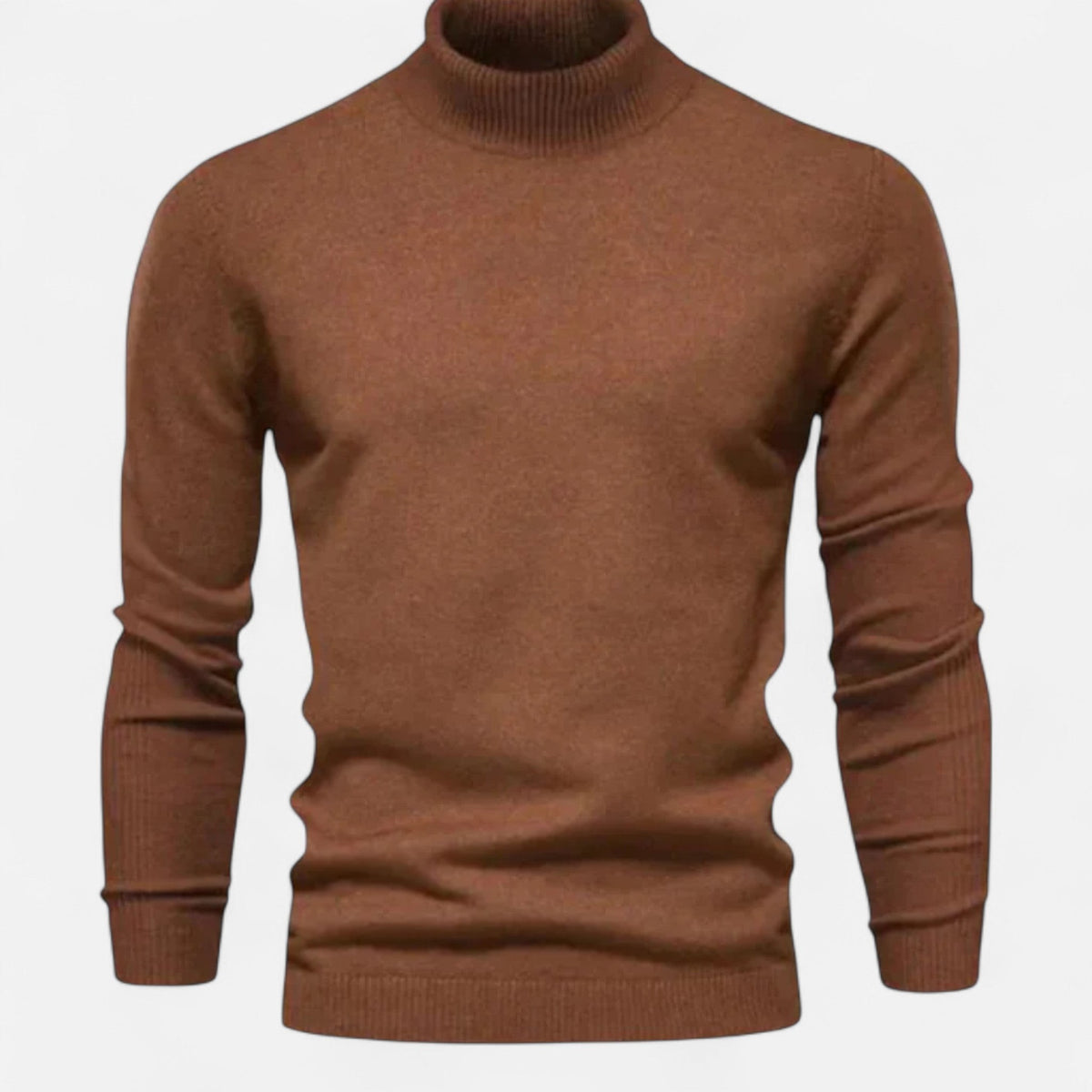 brown-turtleneck sweater