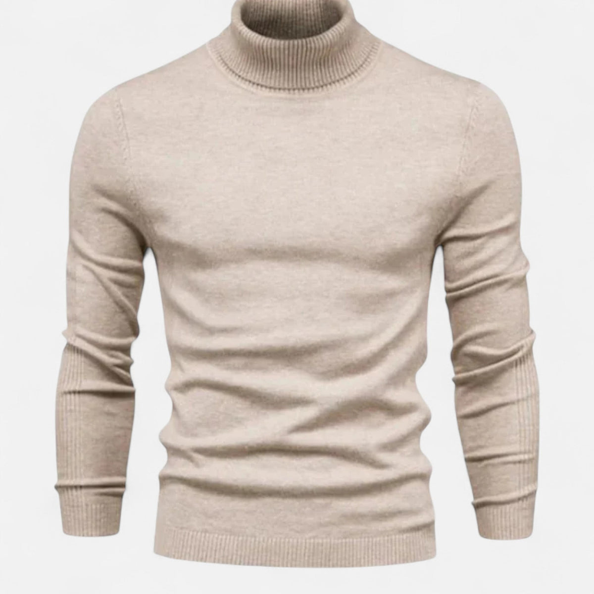 khaki-turtleneck sweater