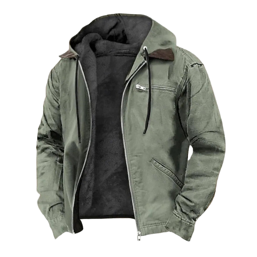 green-hooded jacket