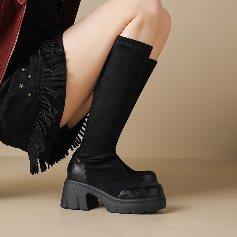black-knee high boots